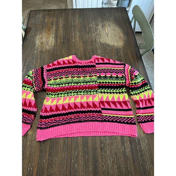 ASOS DESIGN High Neck Sweater Multi Geo Pattern Size 4 Bright Neon - Picture 7 of 9